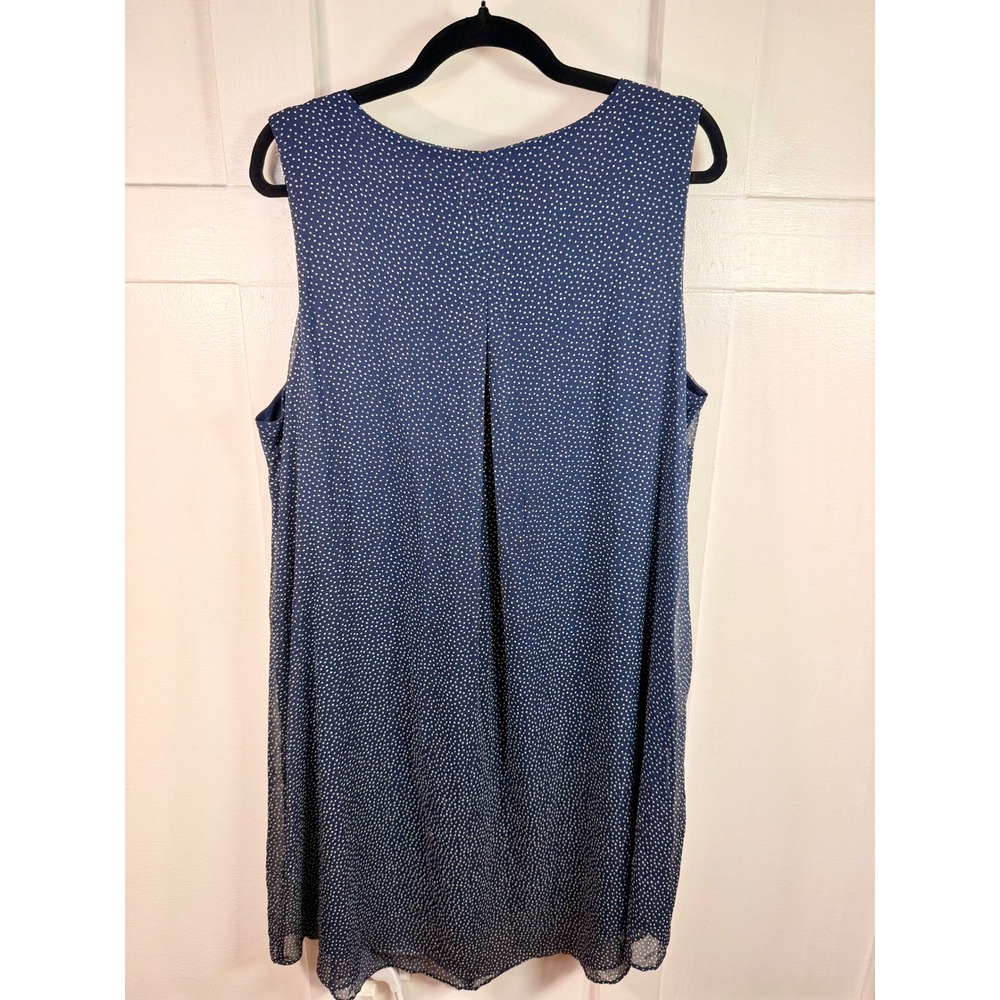 Emma & Michele Navy Blue Polka Dot Ruffle Front Sleeveless Shift Dress 2X - Picture 7 of 10